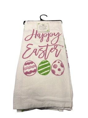 Three Girls and a Wish Happy Easter Glitter Egg Dish Towel Set of 2 NWT